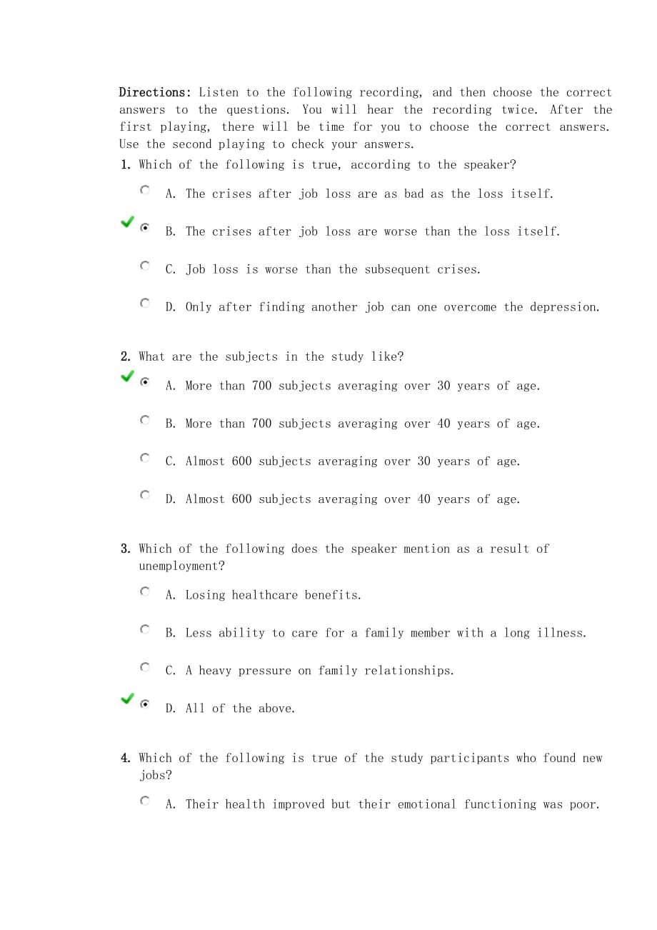 新视野大学英语视听说教程4(第二版)Unit1test_第4页