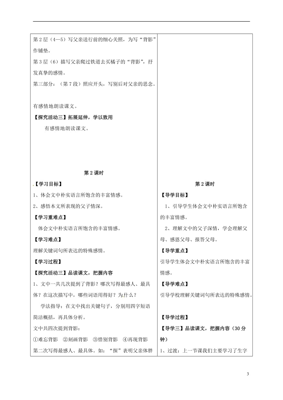 湖北省天门市八年级语文下册 第一单元 1 背影导学案 （新版）语文版_第3页