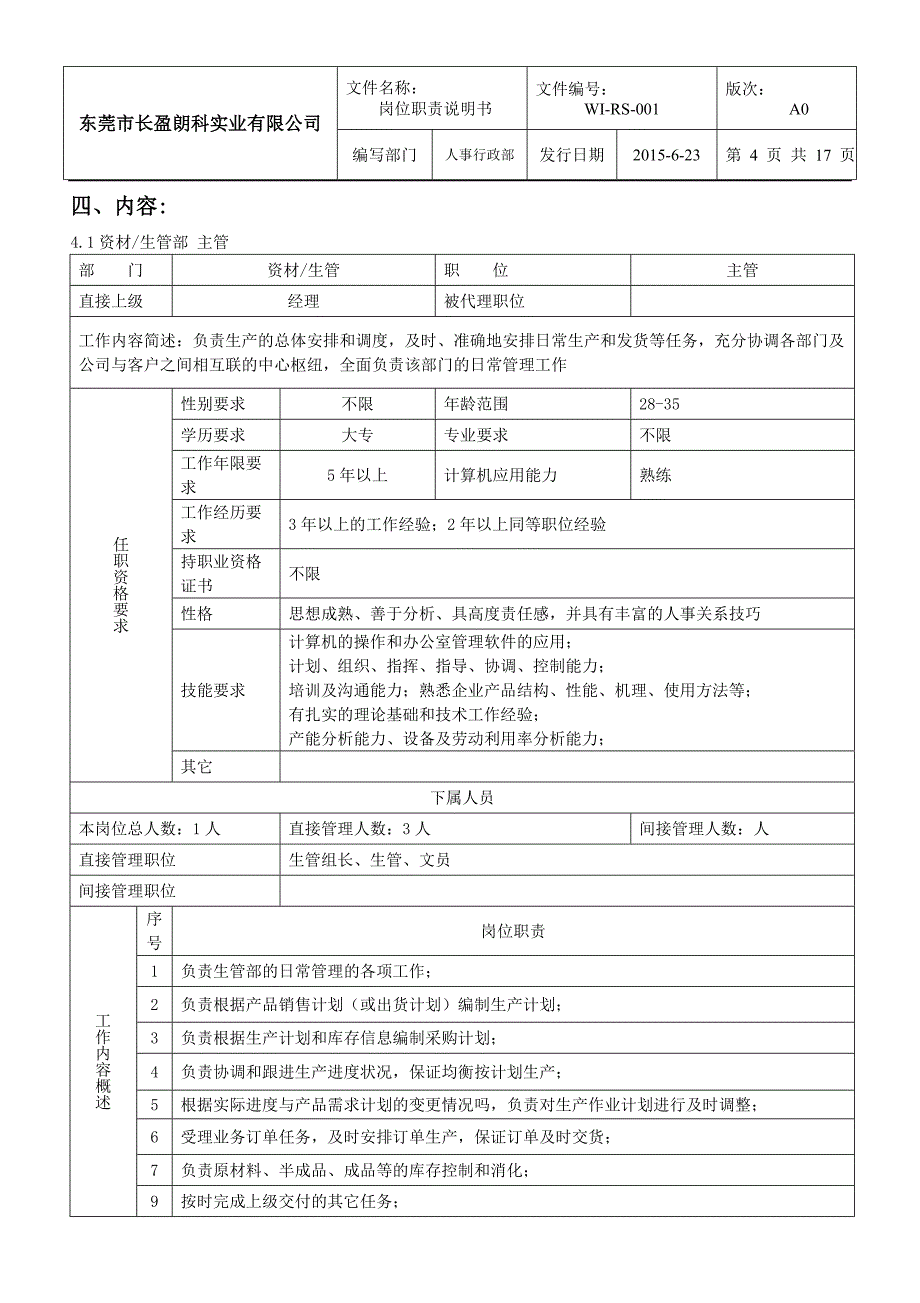 岗位职责说明书(例)讲解_第4页