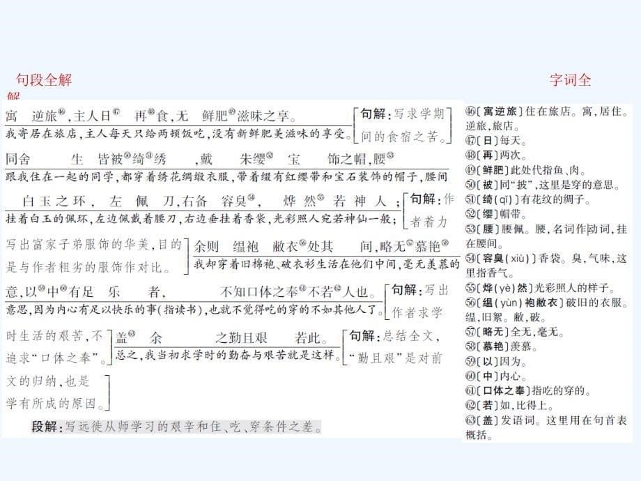 安徽省2018年中考语文 第二部分 文言文阅读 专题一 文言文阅读串讲 串讲八 送东阳马生序复习_第5页