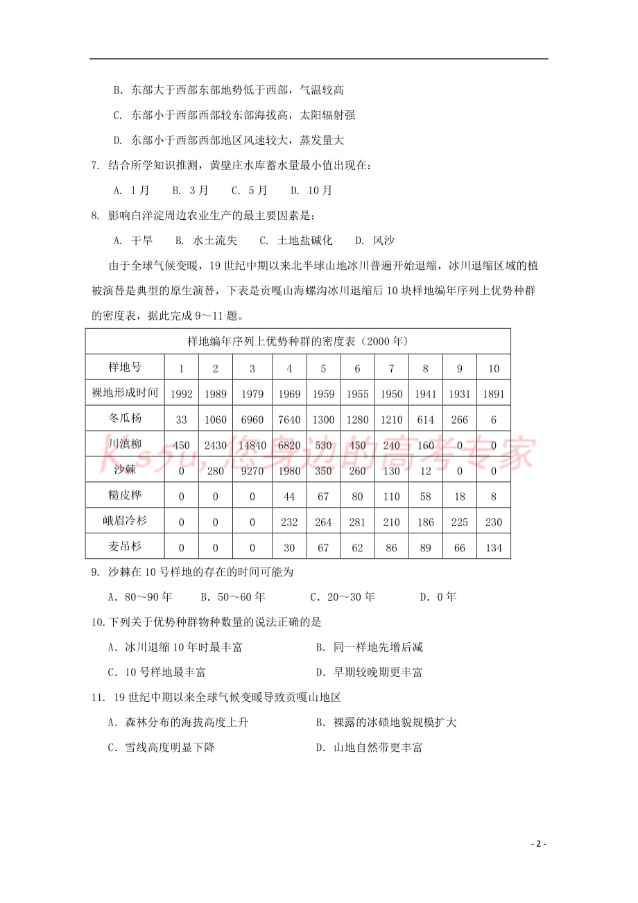 湖北省2019届高三地理上学期能力测试试题（三）_第2页