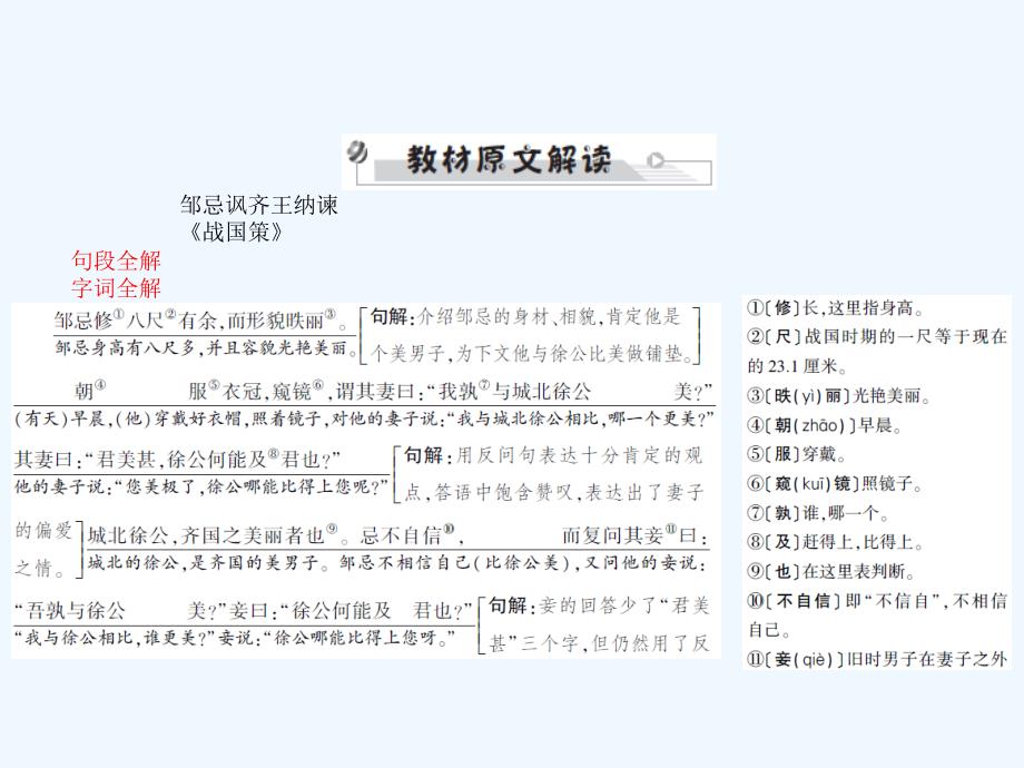 安徽省2018年中考语文 第二部分 文言文阅读 专题一 文言文阅读串讲 串讲十六 邹忌讽齐王纳谏复习_第2页