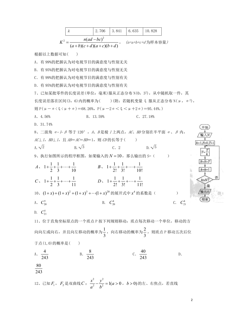 湖北省黄冈市麻城实验高中2018_2019学年高二数学下学期期中试题理201908230179_第2页