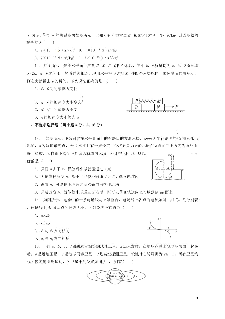 浙江省金华市2016-2017学年高二物理6月月考试题（无答案）_第3页