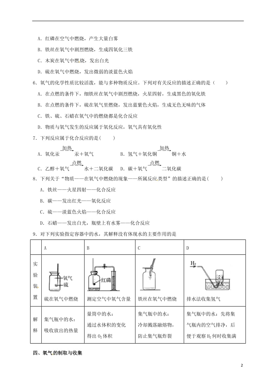 浙江省绍兴市越城区九年级化学上册 第二单元 我们周围的空气专题复习(直升班无答案)（新版）新人教版_第2页