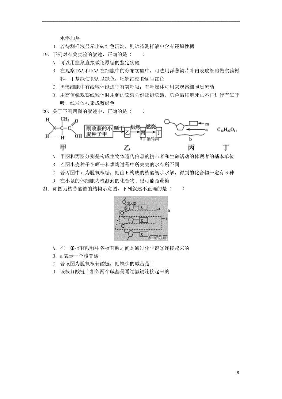 河南省辉县市一中2018－2019学年高一生物上学期第一次阶段性考试试题_第5页