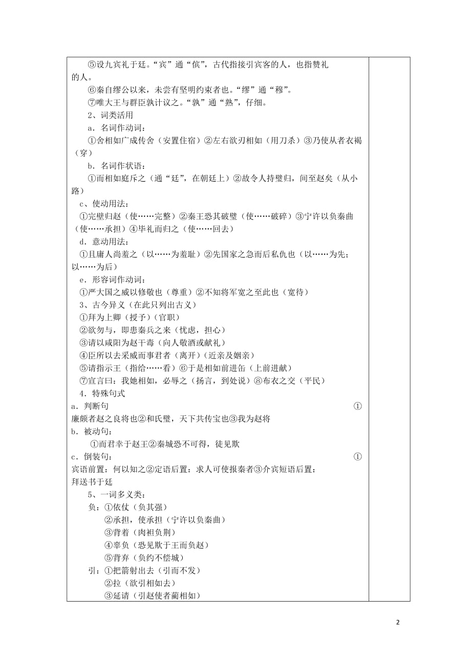内蒙古高中语文11蔺相如与廉颇列传第二课时教案新人教版必修4_第2页