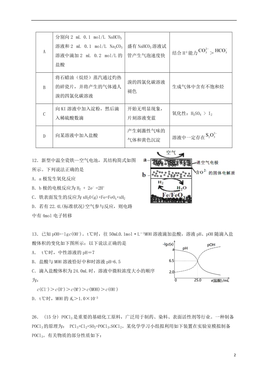 河南省2018年高中化学统一招生模拟试题(二)_第2页