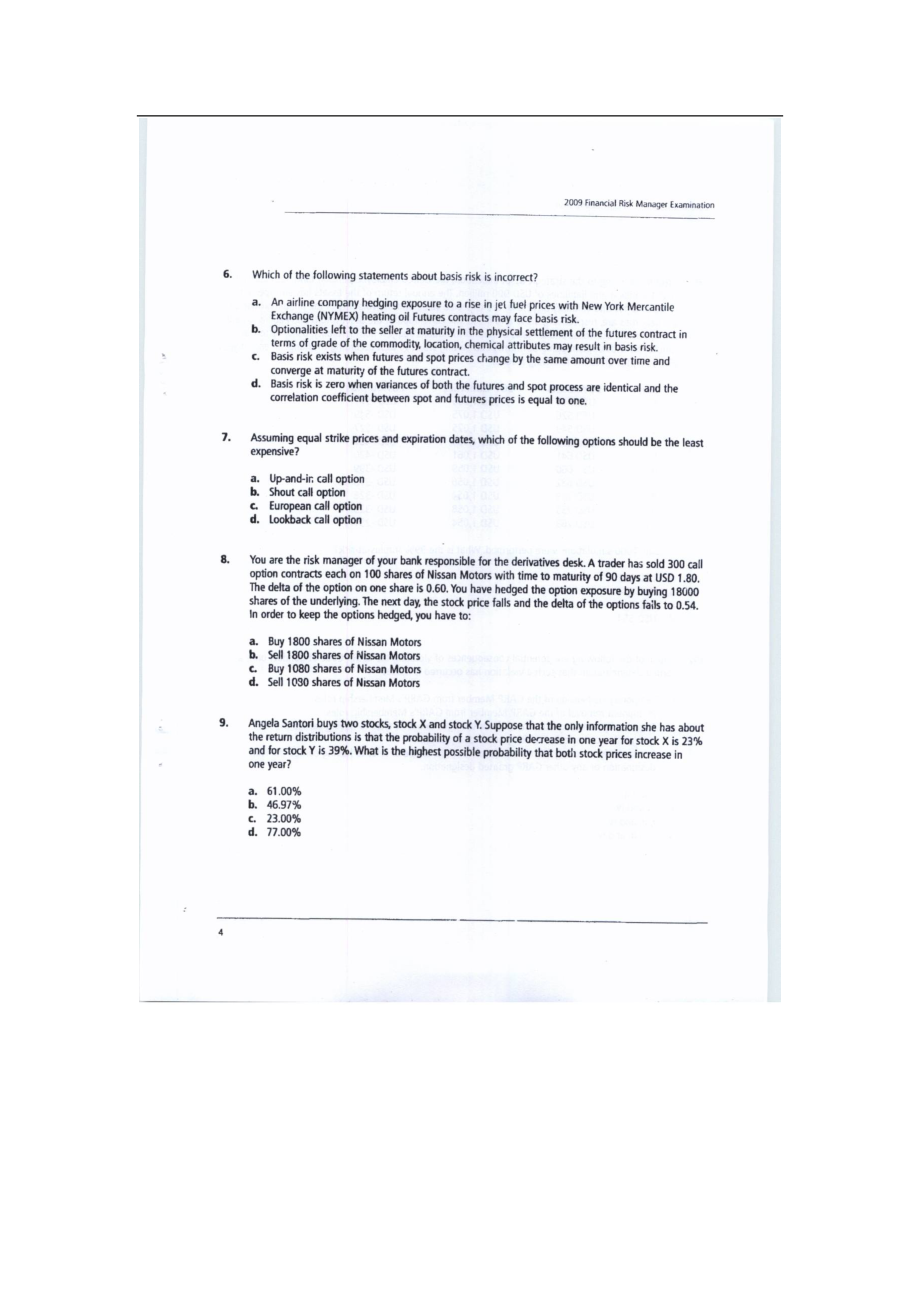 FRM历年真题集 含答案 Exam4_第4页
