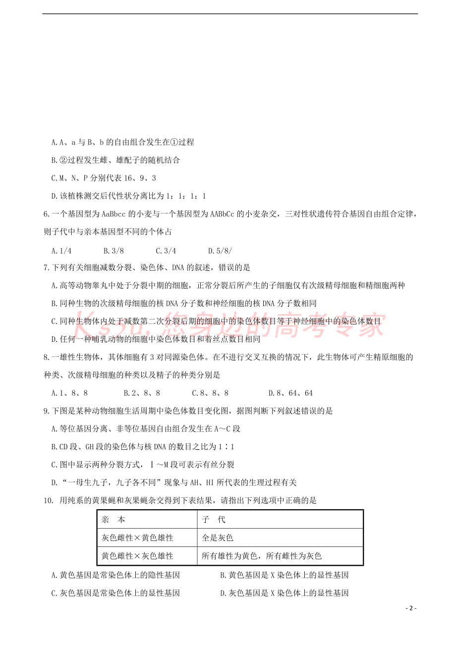 湖北省宜昌市2016－2017学年高二生物11月月考试题_第2页