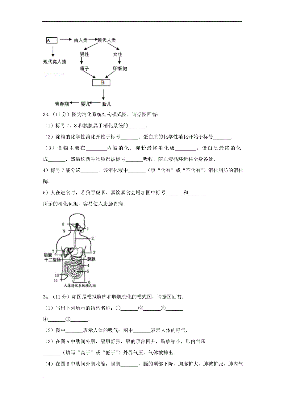 湖南省衡阳市耒阳市坪田学校2017-2018学年七年级生物下学期期中试卷（含解析）_第4页