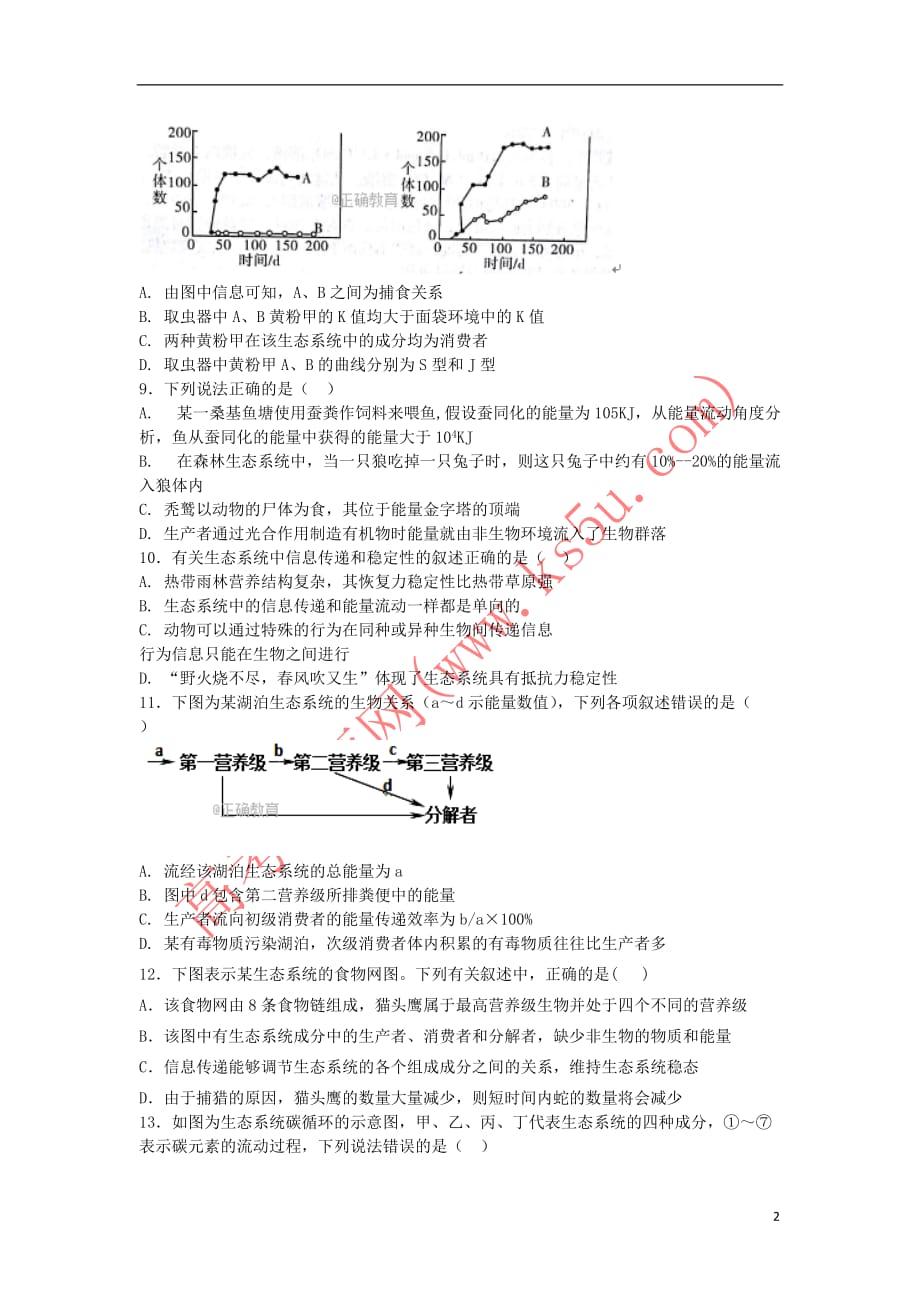 河南省镇平县第一高级中学2017－2018学年高二生物暑假强化训练试题1_第2页