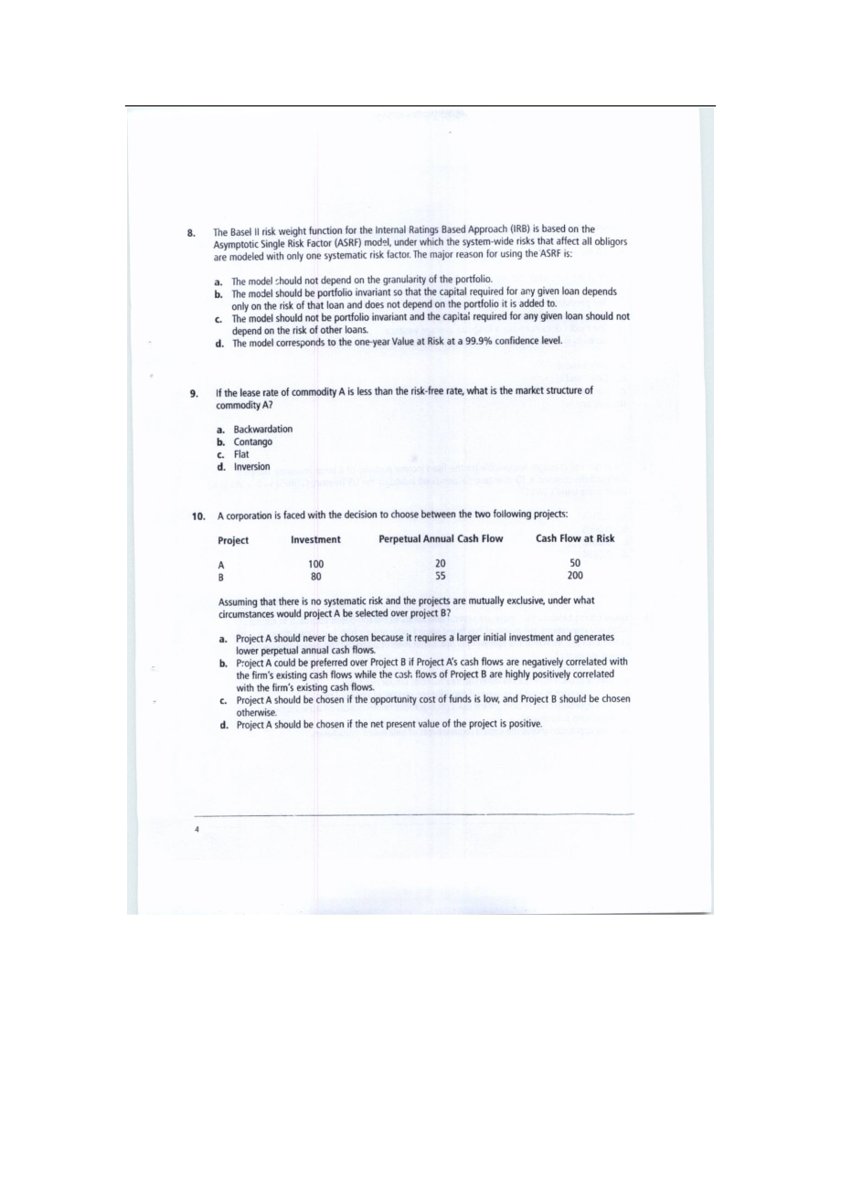 FRM历年真题集 含答案 Exam3通关必备_第4页