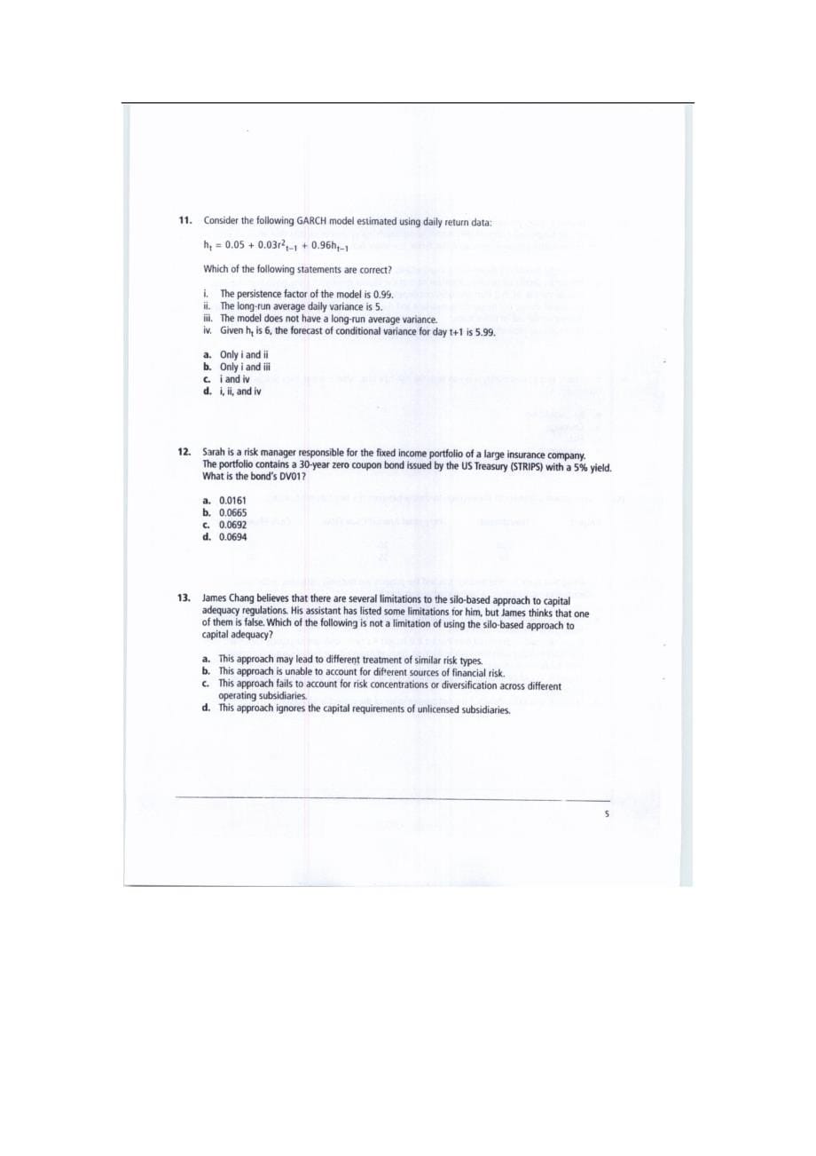 FRM历年真题集 含答案 Exam3通关必备_第5页