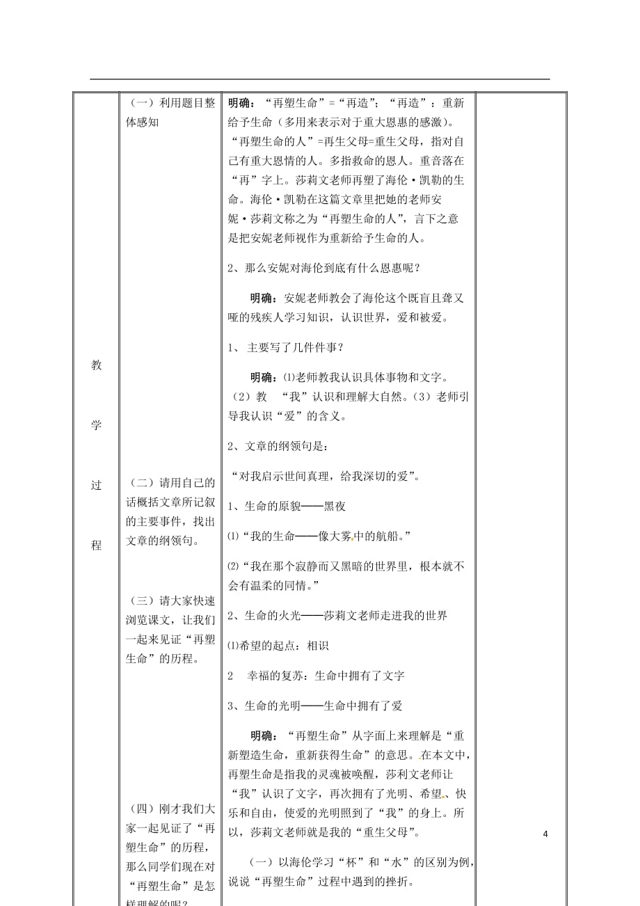 湖南省迎丰镇七年级语文上册 第三单元 10再塑生命的人教案 新人教版_第4页