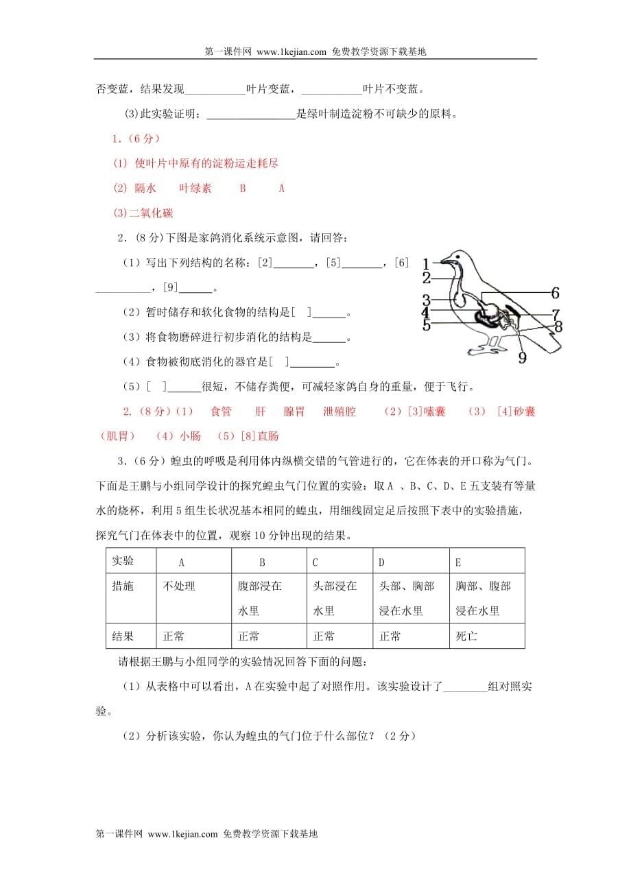 鄄城县七年级生物试题第一学期终结性检测-山东菏泽_第5页