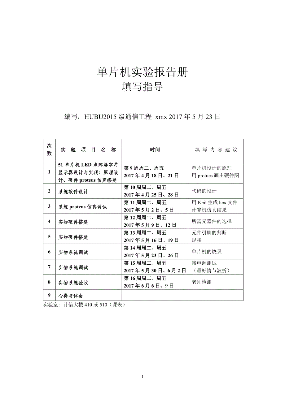 单片机实验报告册填写解析_第1页