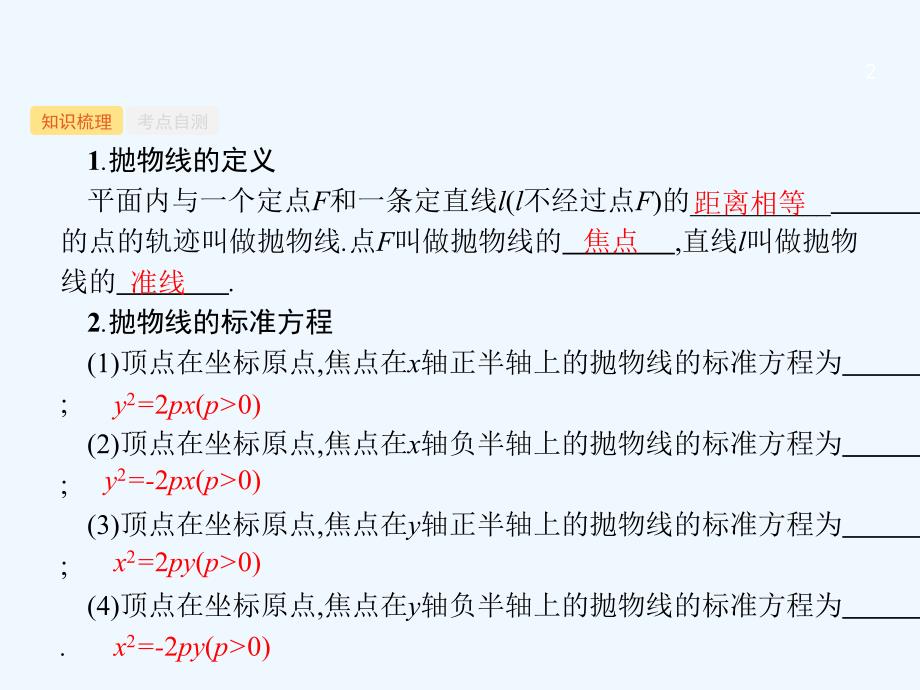 （福建专用）2018年高考数学总复习 第九章 解析几何 9.7 抛物线 理 新人教a版_第2页