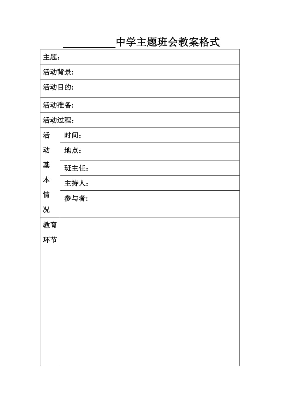 中学主题班会教案格式_第1页