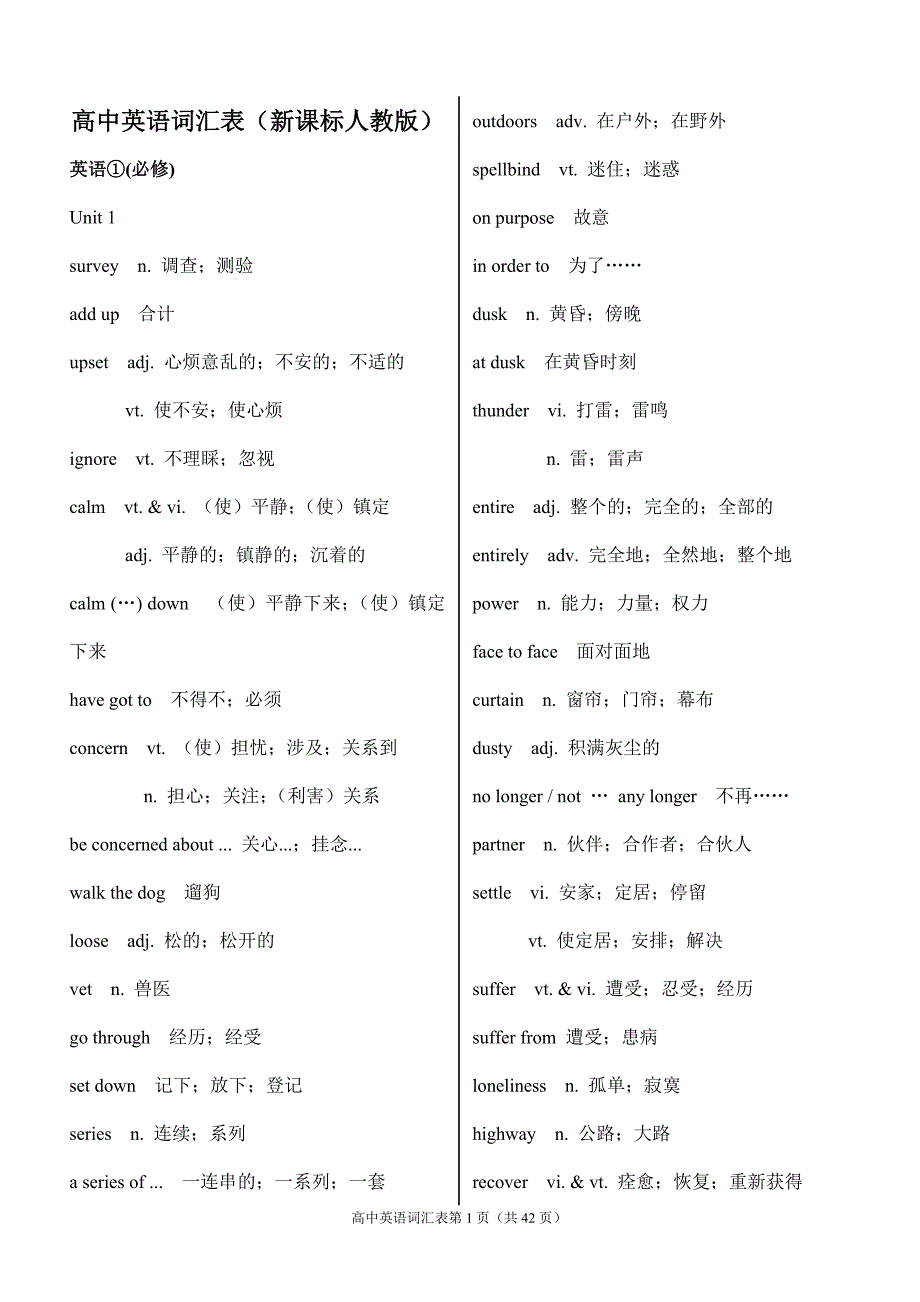 新课标人教版高中英语词汇表全1-11资料_第1页