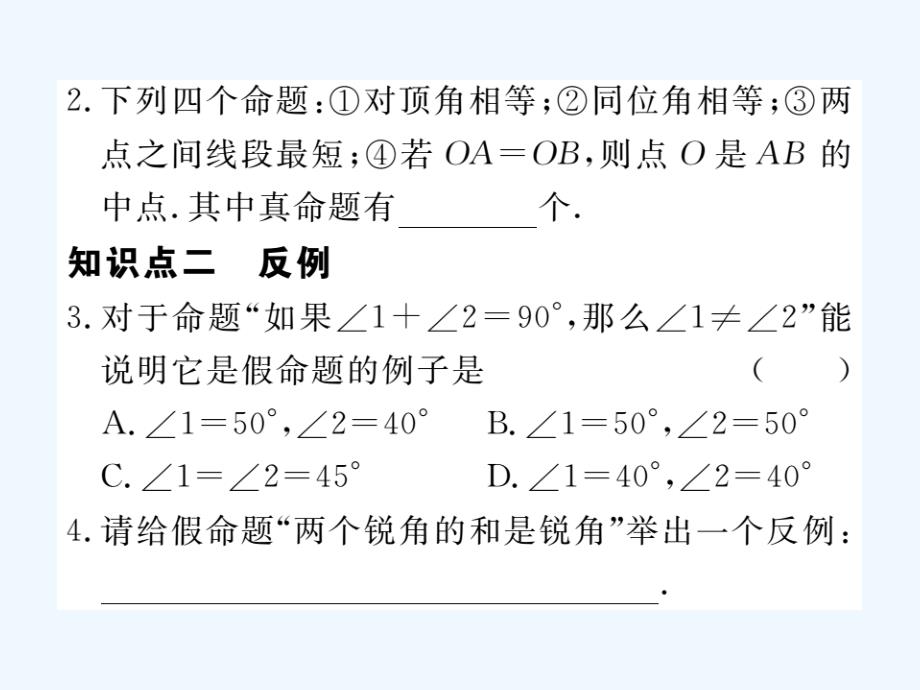 （通用）2017-2018学年八年级数学上册 2.2 命题与证明 第2课时 真命题、假命题与定理作业1 （新版）湘教版_第3页