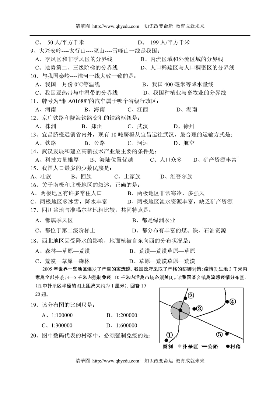 重点初中大学生学业考试地理试题_第2页