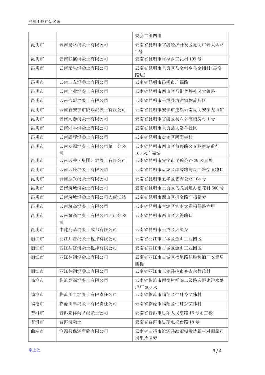 云南省商品混凝土企业名录_第3页