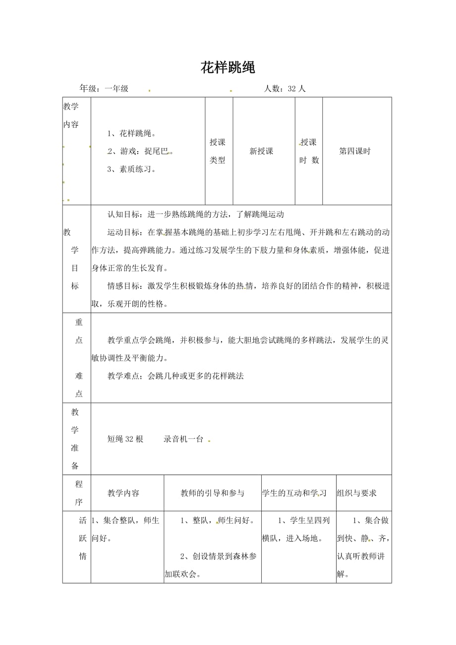 小学体育教案-花样跳绳 全国通用(1)_第1页