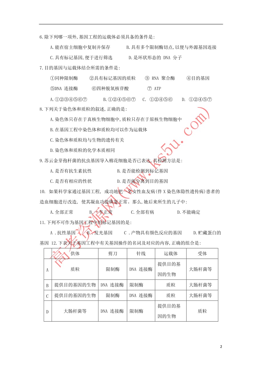 福建省长乐高级中学2017－2018学年高二生物下学期期末考试试题 理_第2页