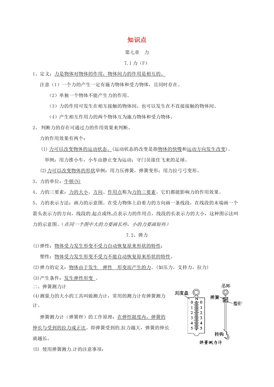 湖南省邵阳市武冈市八年级物理下册 知识点 (新版)新人教版_第1页