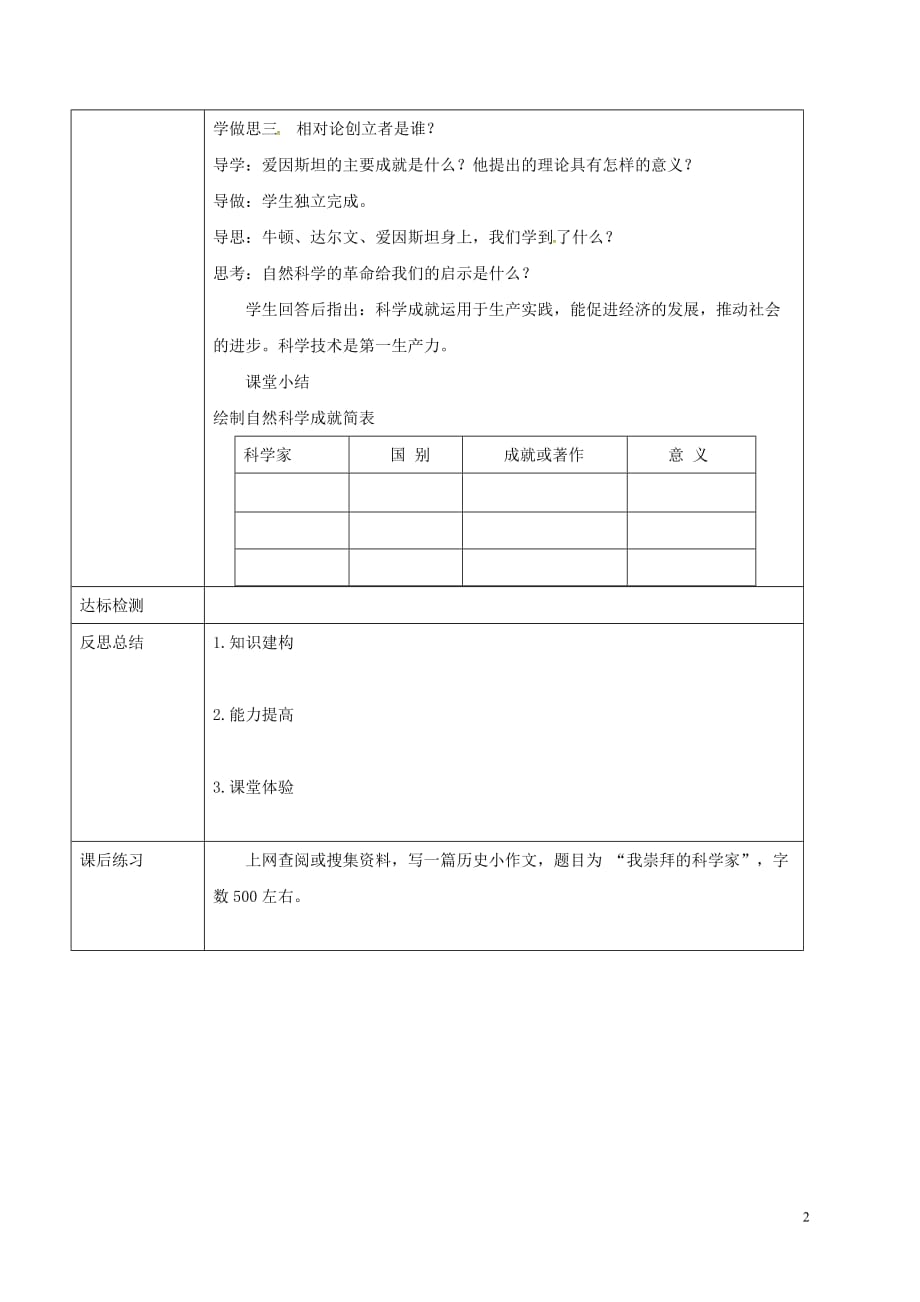 重庆市沙坪坝区九年级历史下册 世界近代史(下)第六学习主题 近代科学与思想文化 第3课 自然科学的革命教案 川教版_第2页