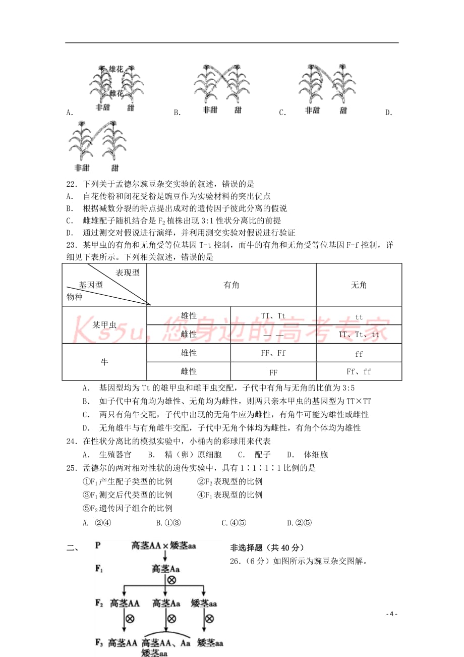 福建省漳平市第一中学2018－2019学年高二生物上学期第一次月考试题_第4页