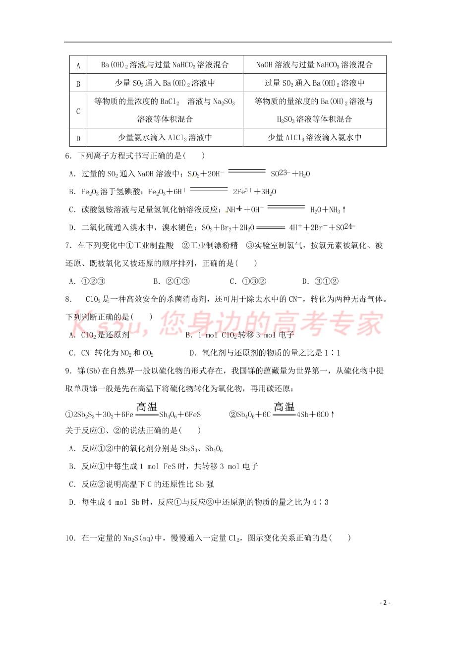 陕西省咸阳市武功县普集高中2019届高三化学上学期第三次月考试题_第2页