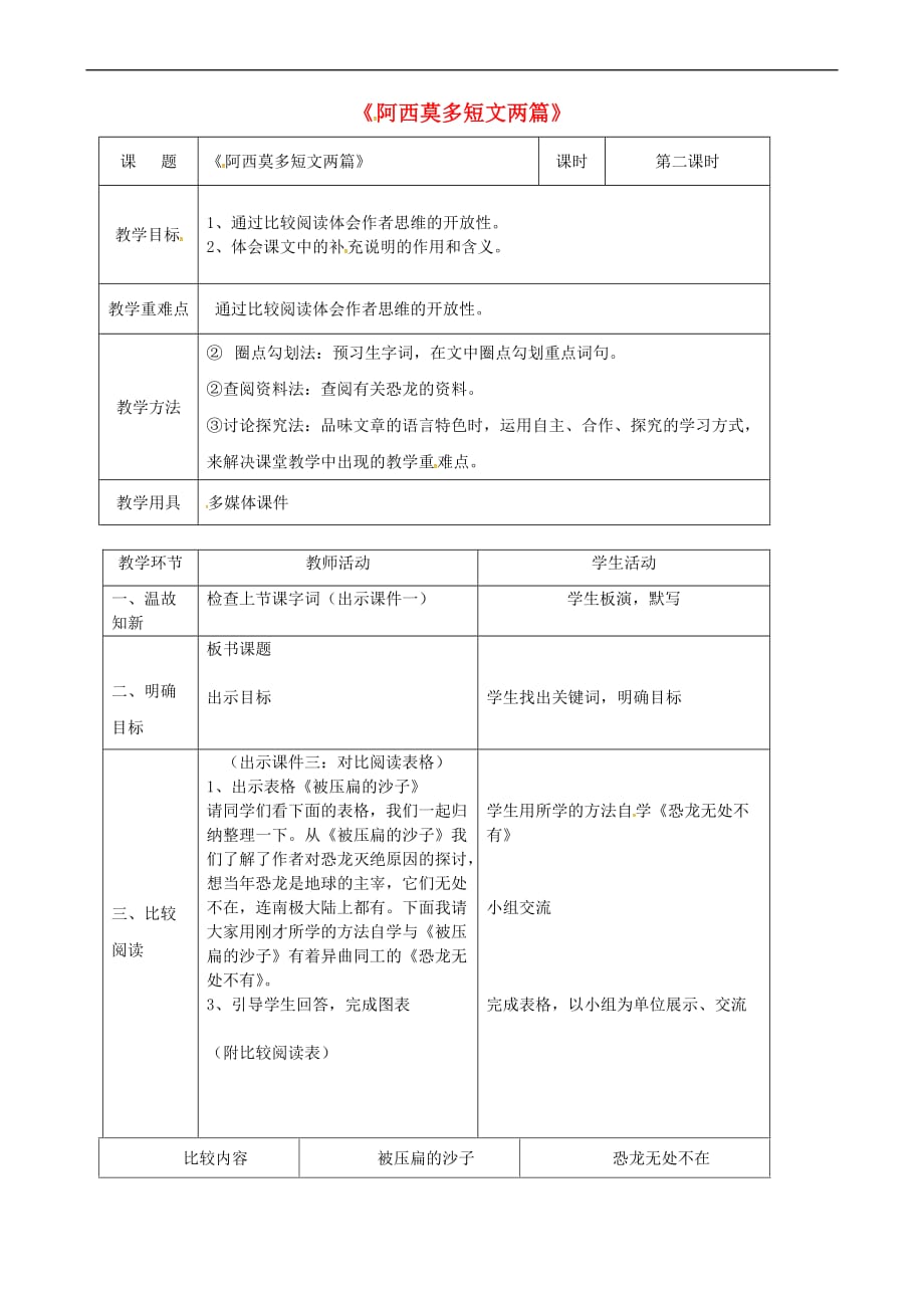 辽宁省恒仁满族自治县八年级语文下册 第二单元 6阿西莫夫短文两篇（第2课时）教案 新人教版_第1页