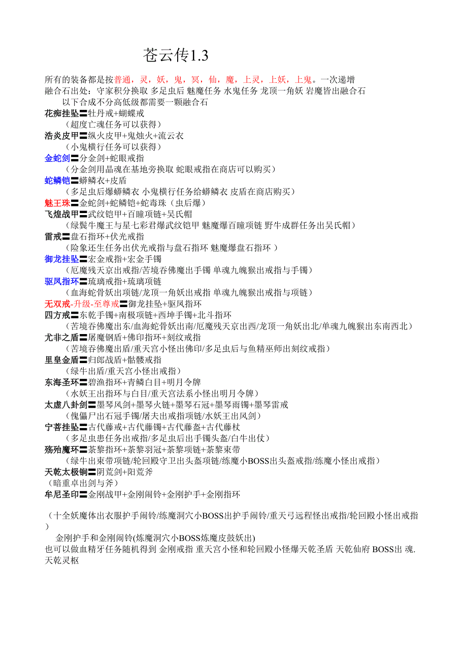 苍云传1.3装备攻略大全解析_第1页