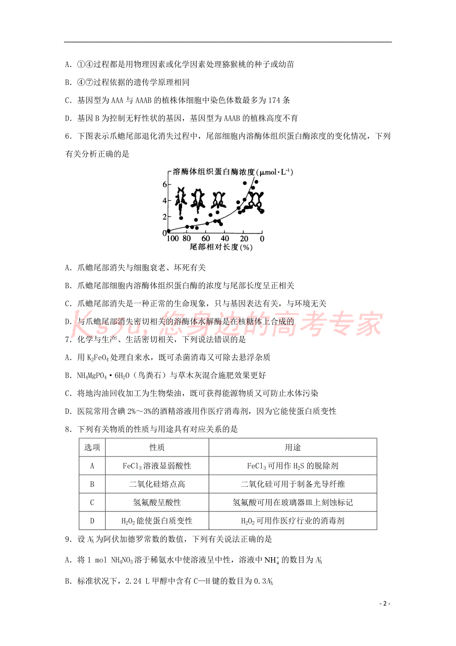 重庆市九校联盟2019届高三理综12月联考试题_第2页