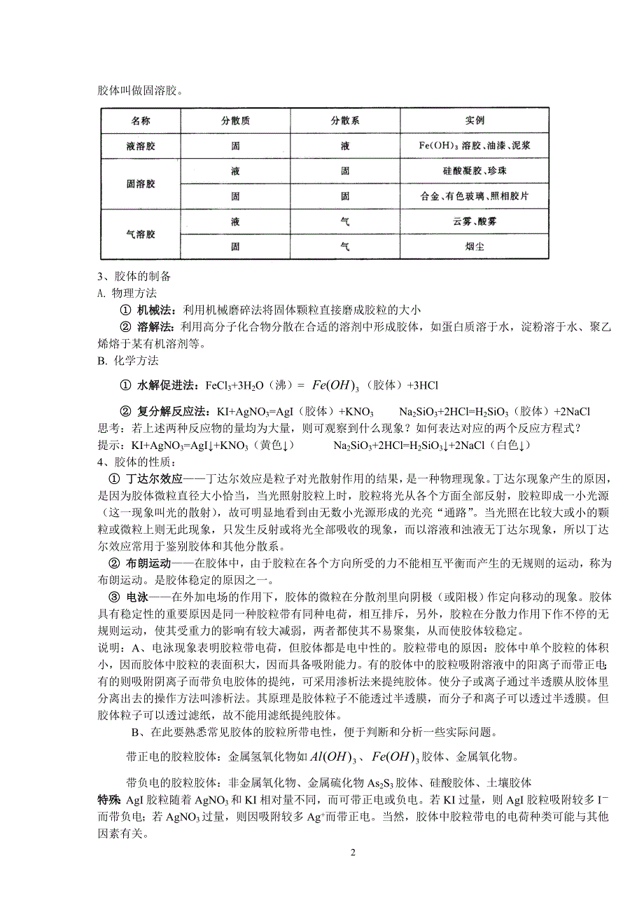 胶体的性质及应用知识点及练习题及其答案解析_第2页