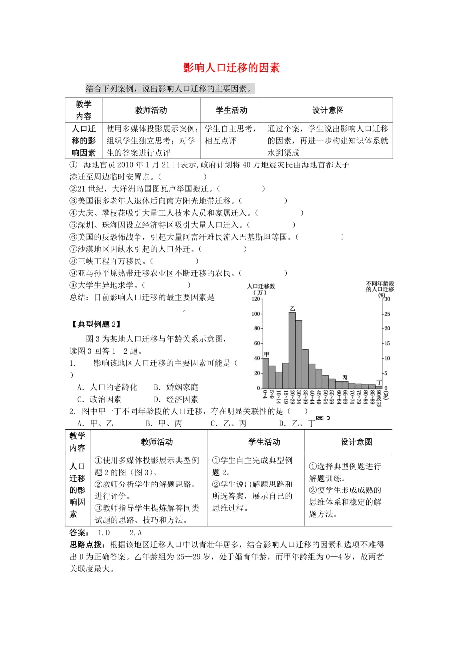 高中地理 第一单元 第二节《人口迁移》影响人口迁移的因素素材 鲁教版必修2_第1页