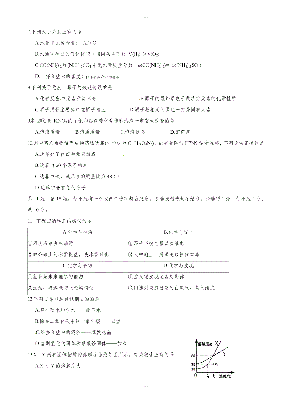 (人教版)江苏省泰州市姜堰区2019-2020学年九年级第一学期期末模拟考试化学试题(附答案)_第2页