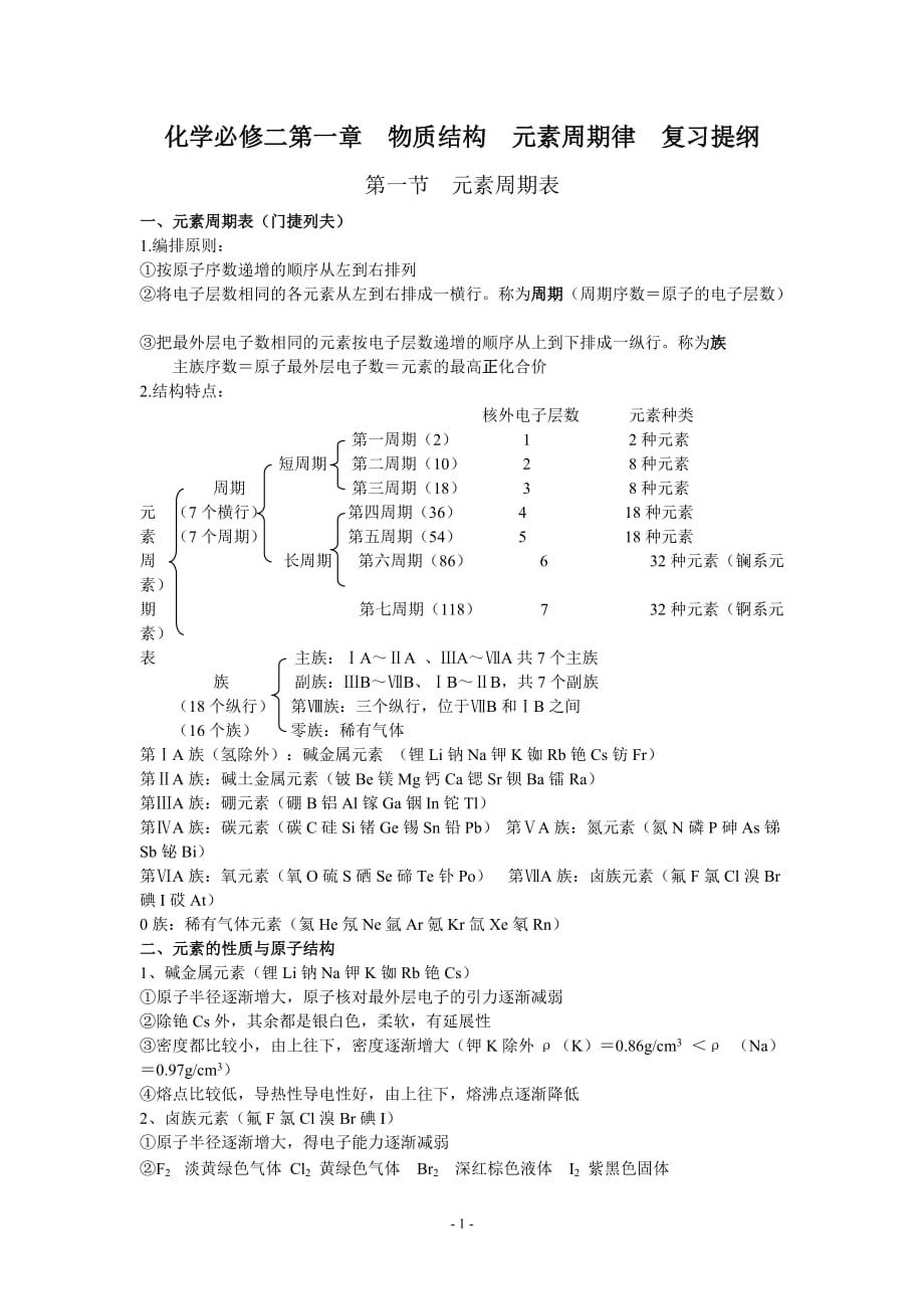 化学必修二第一章物质结构元素周期律复习卷精要_第1页