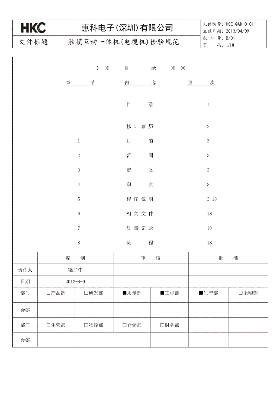 触摸互动一体机(电视机)检验规范._第1页