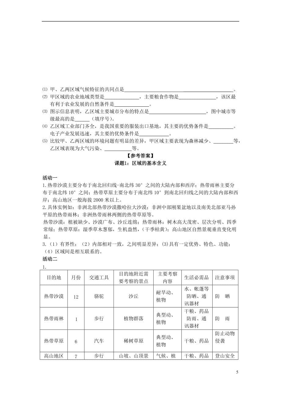 高中地理 第一章 区域地理环境与人类活动 第一节 区域的基本含义学案 湘教版必修3(同名10555)_第5页