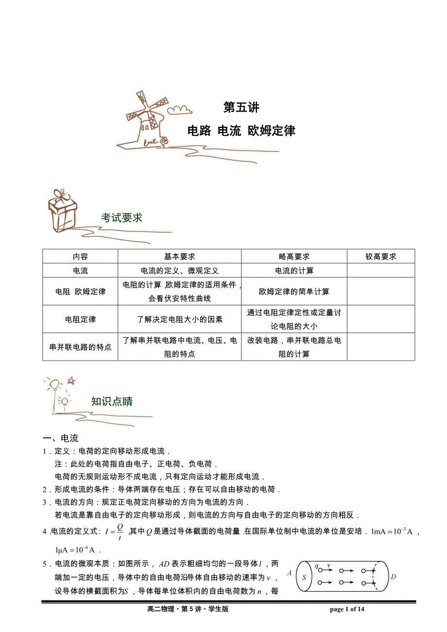 高二物理：5电路电流欧姆定律讲解_第1页