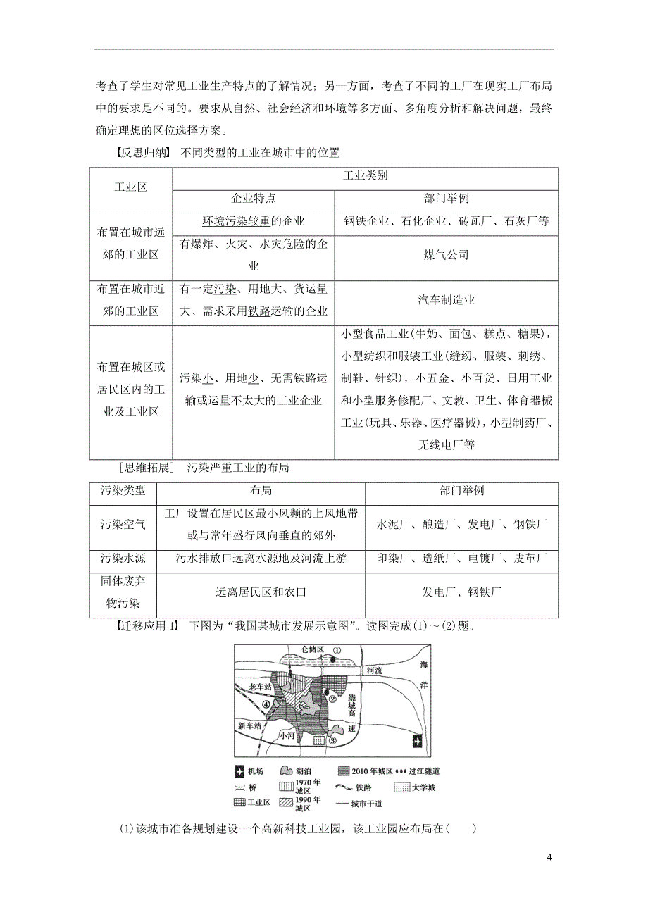 高中地理 第三章 城乡规划 第三节 城乡规划中的主要产业布局学案 新人教版选修4_第4页