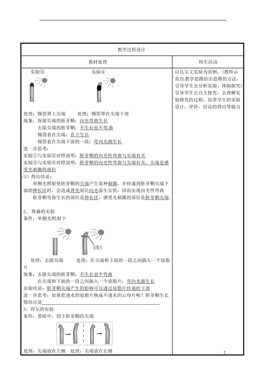 辽宁省本溪市高中生物 第三章 植物的激素调节 3.1 植物生长素的发现教案 新人教版必修3_第2页