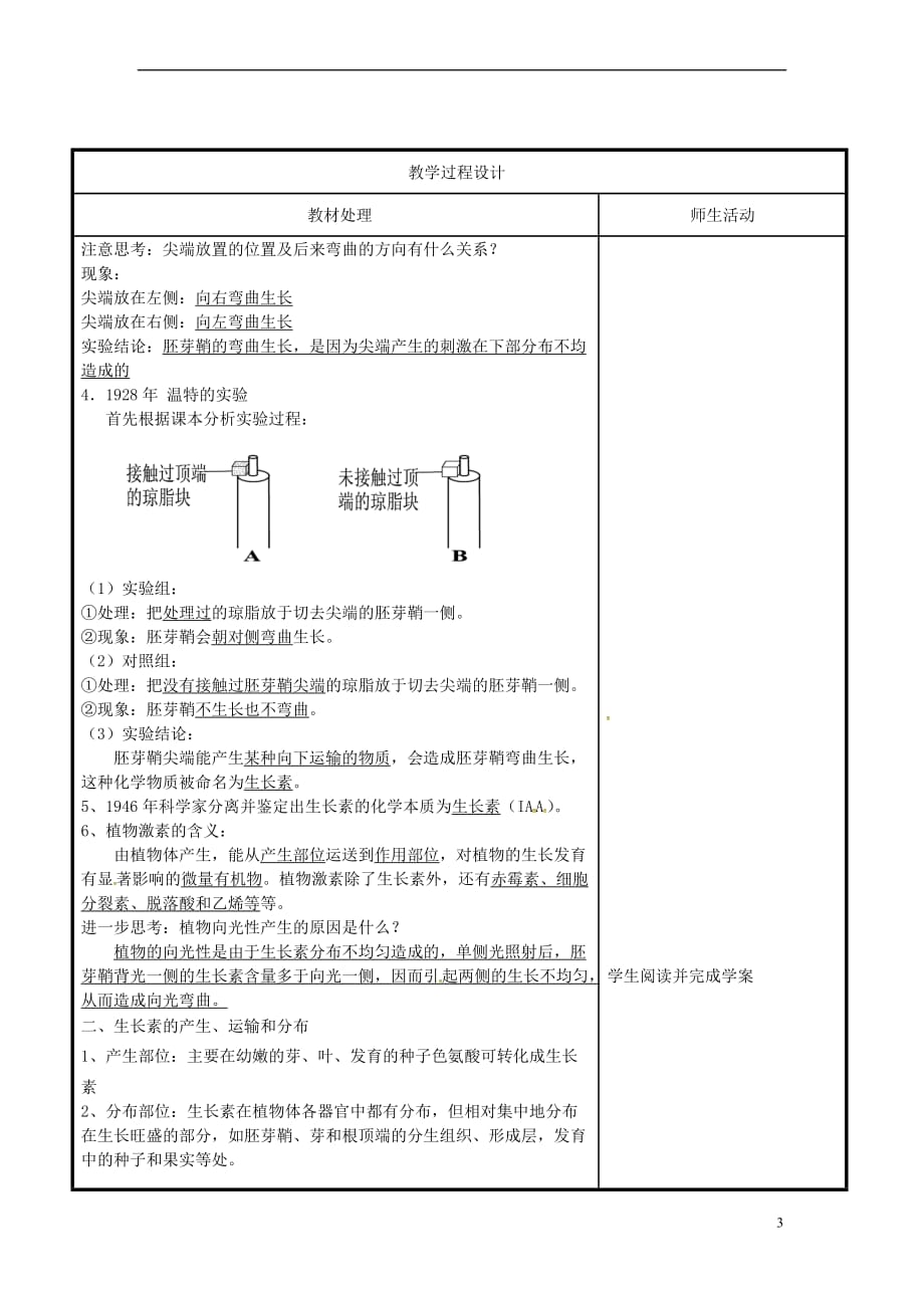 辽宁省本溪市高中生物 第三章 植物的激素调节 3.1 植物生长素的发现教案 新人教版必修3_第3页