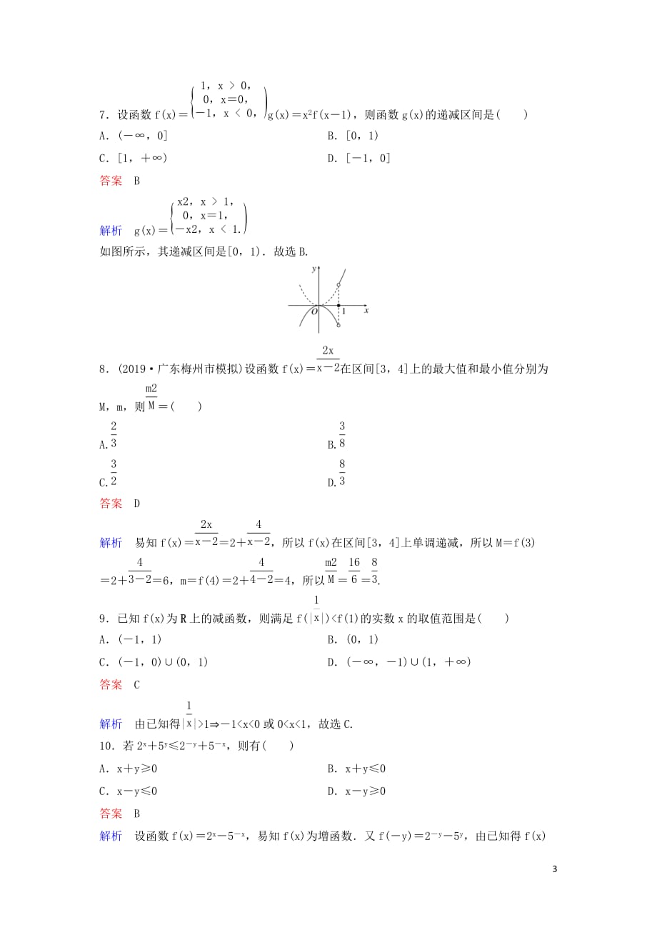 （新课标）2020高考数学大一轮复习 第二章 函数与基本初等函数 题组层级快练6 函数的单调性和最值 文（含解析）_第3页