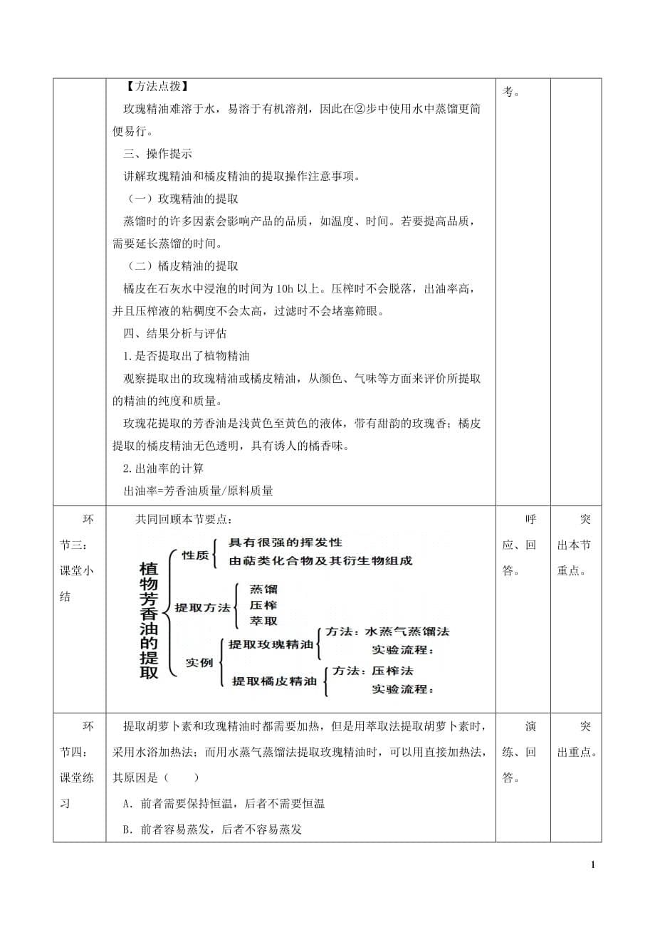 高中生物 专题6 植物有效成分的提取 课题1 植物芳香油的提取教案 新人教版选修1_第5页