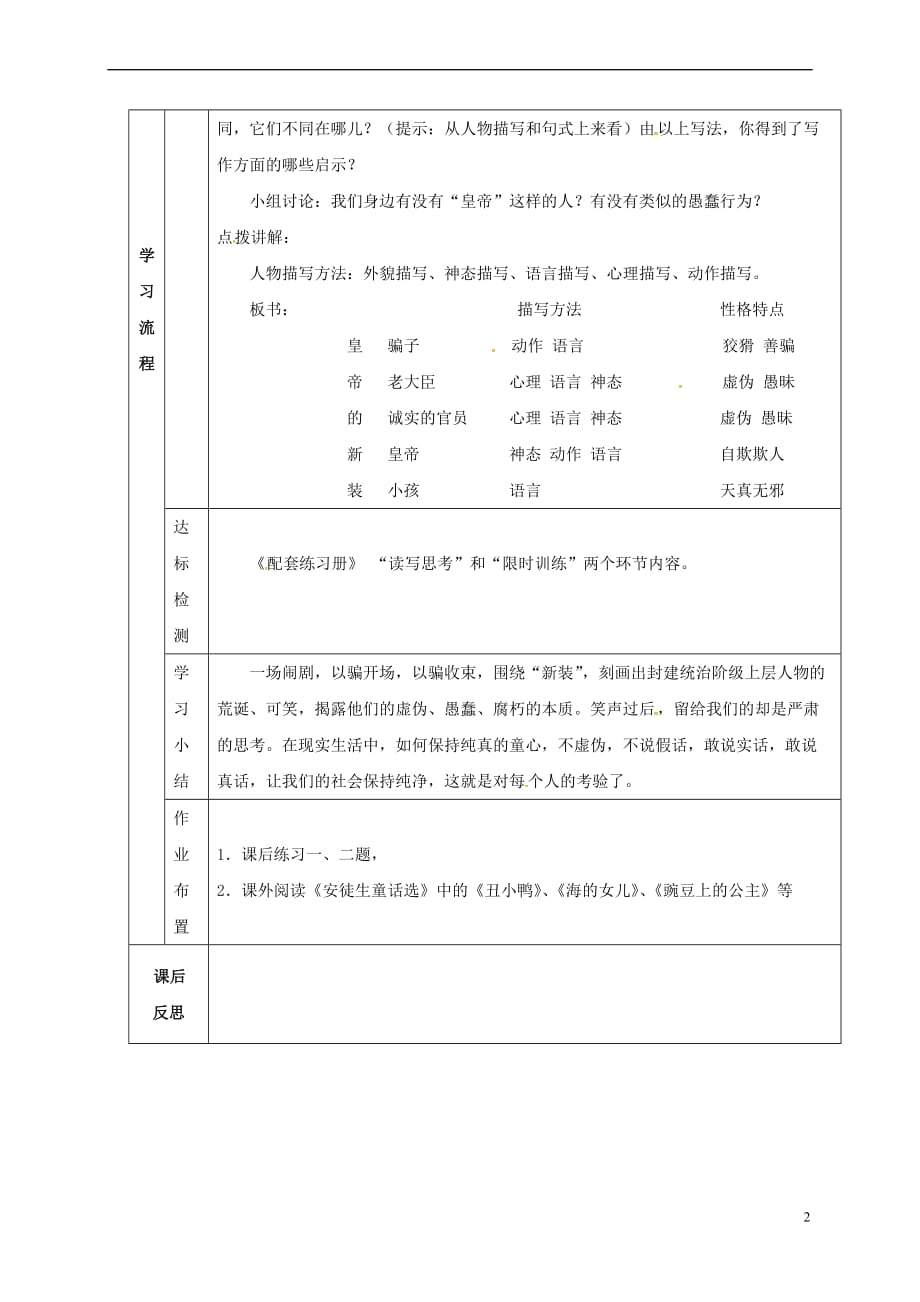 （2016年秋季版）甘肃省定西市七年级语文上册 第六单元 21 皇帝的新装导学案2 新人教版_第2页