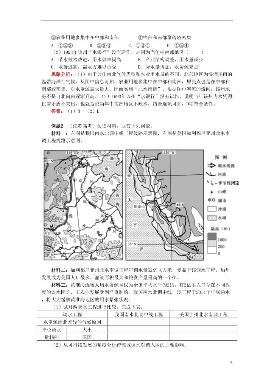 高中地理-第一章 区域地理环境与人类活动 第四节 区域经济联系 南水北调工程学案 湘教版必修3_第5页